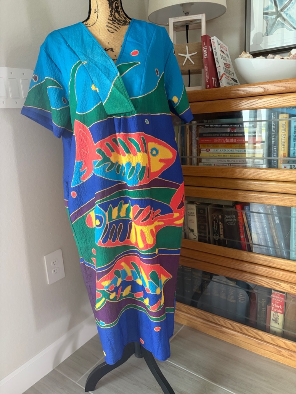 Vibrant Multi-Color Fish Print Midi Dress -Mumuu- Women